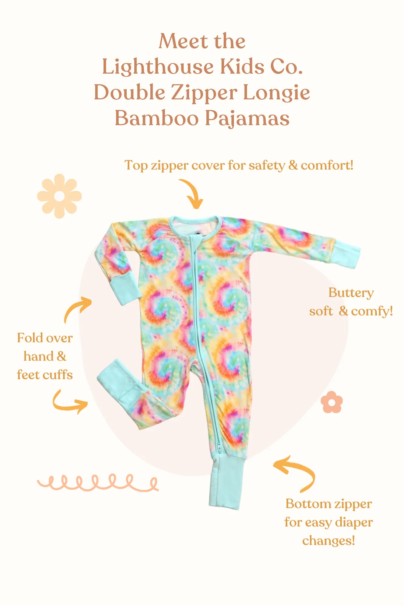 𝐒𝐀𝐋𝐄! 𝟓𝟎% 𝐎𝐅𝐅! Bamboo Baby Pajamas - Double Zipper - Longies - Tie-Dye