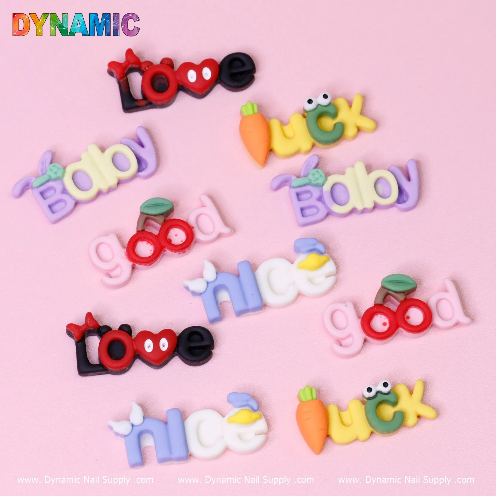 10 pcs Cute Cartoon Letters Words Nail Charms