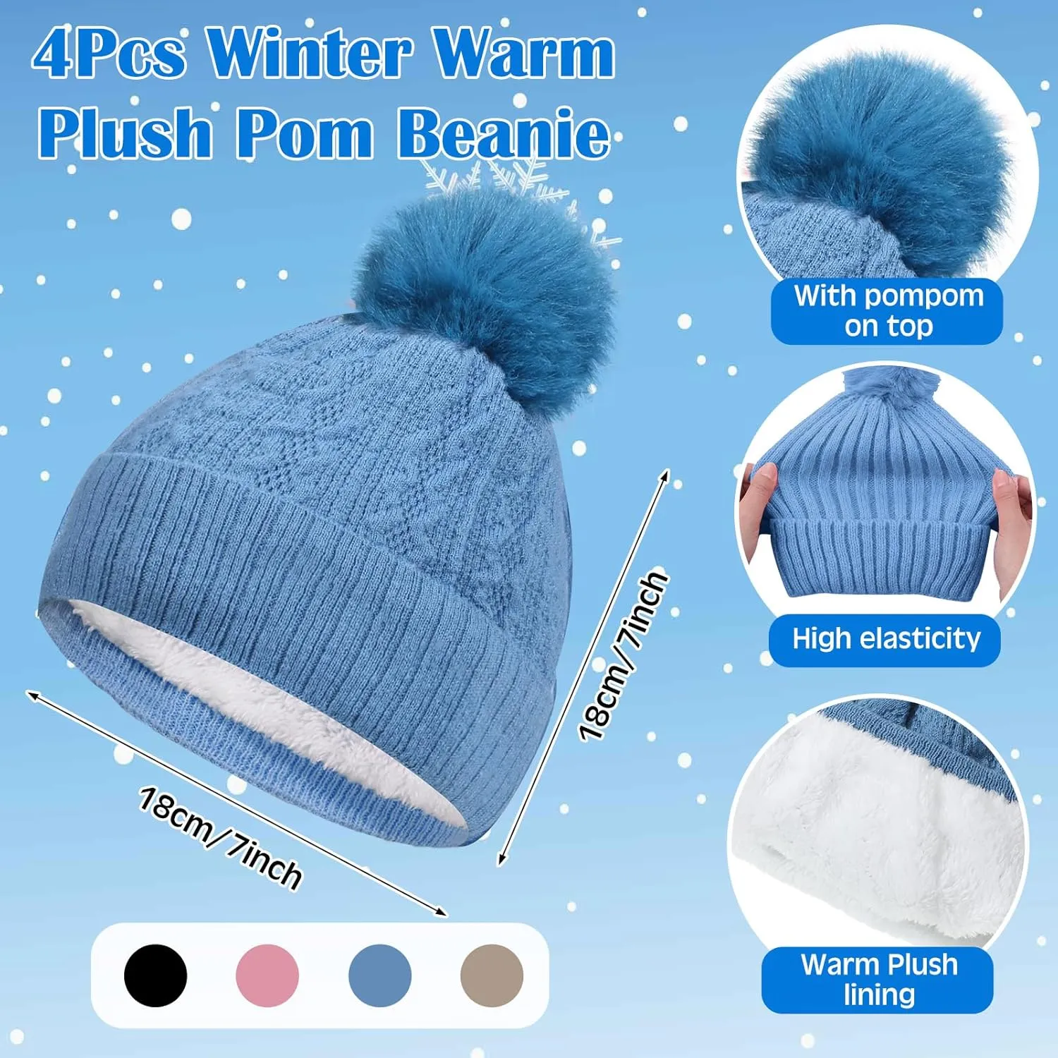 12 Pcs Kids Winter Beanie Hat Gloves Scarf Set for 3-5 Toddler Pom Fleece Scarf Knit Cap Children for Boys Gift Girls