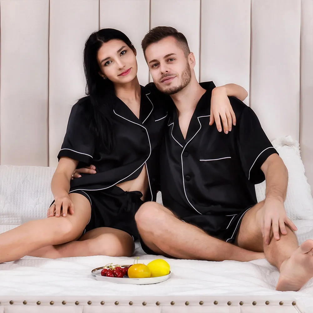 19 Momme Black Silk Couple Short Pajama Sets