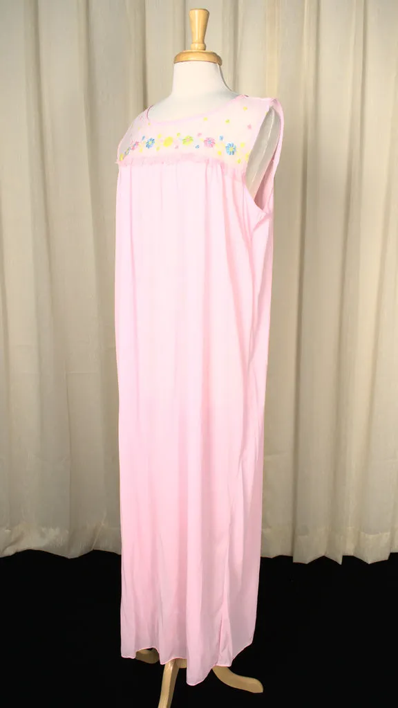 1960s Pink Emb Night Gown