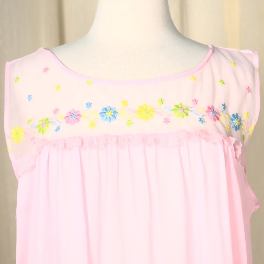 1960s Pink Emb Night Gown