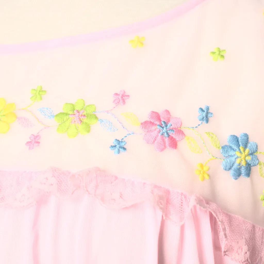 1960s Pink Emb Night Gown