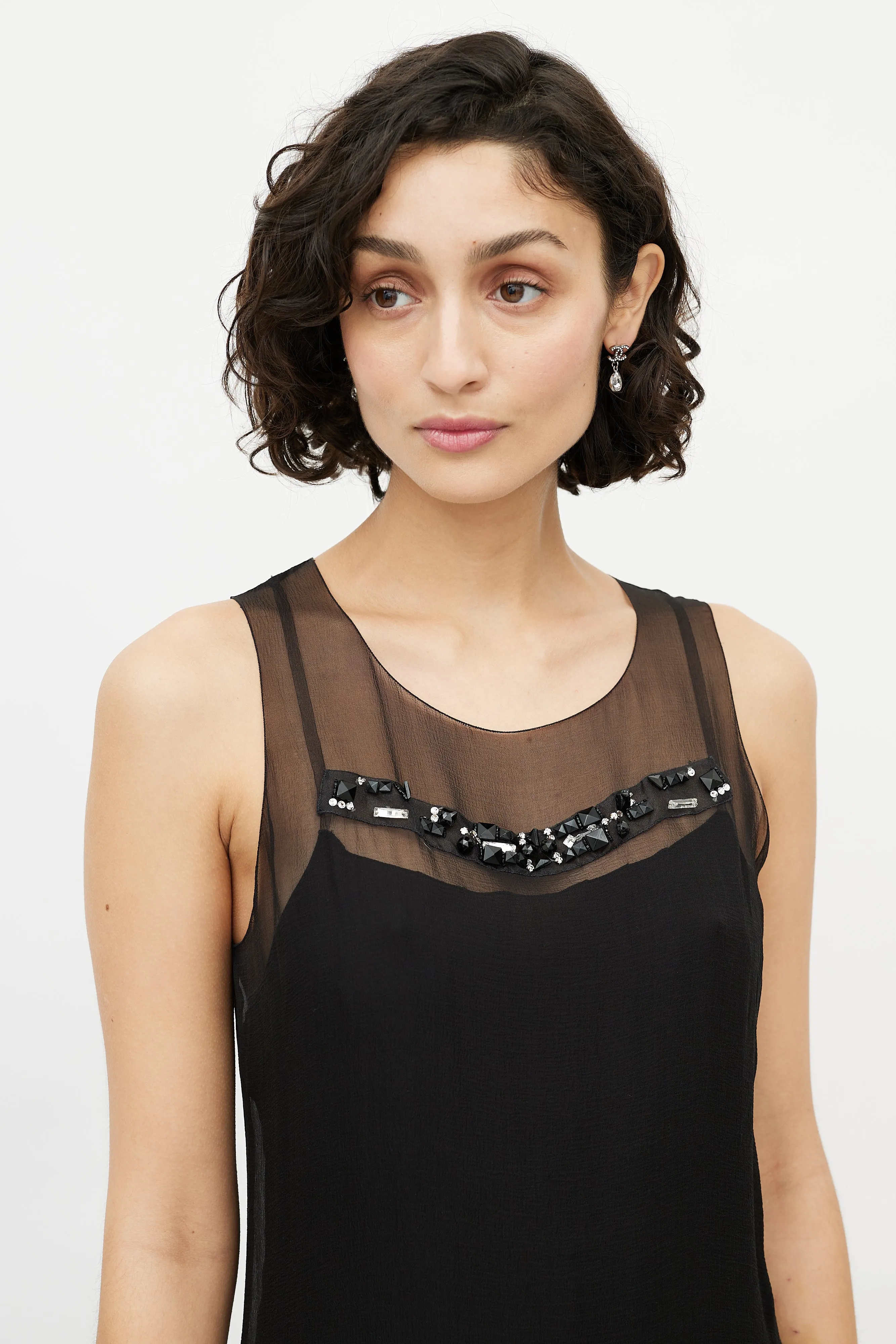 1990s Silk Layered Embellished Dress