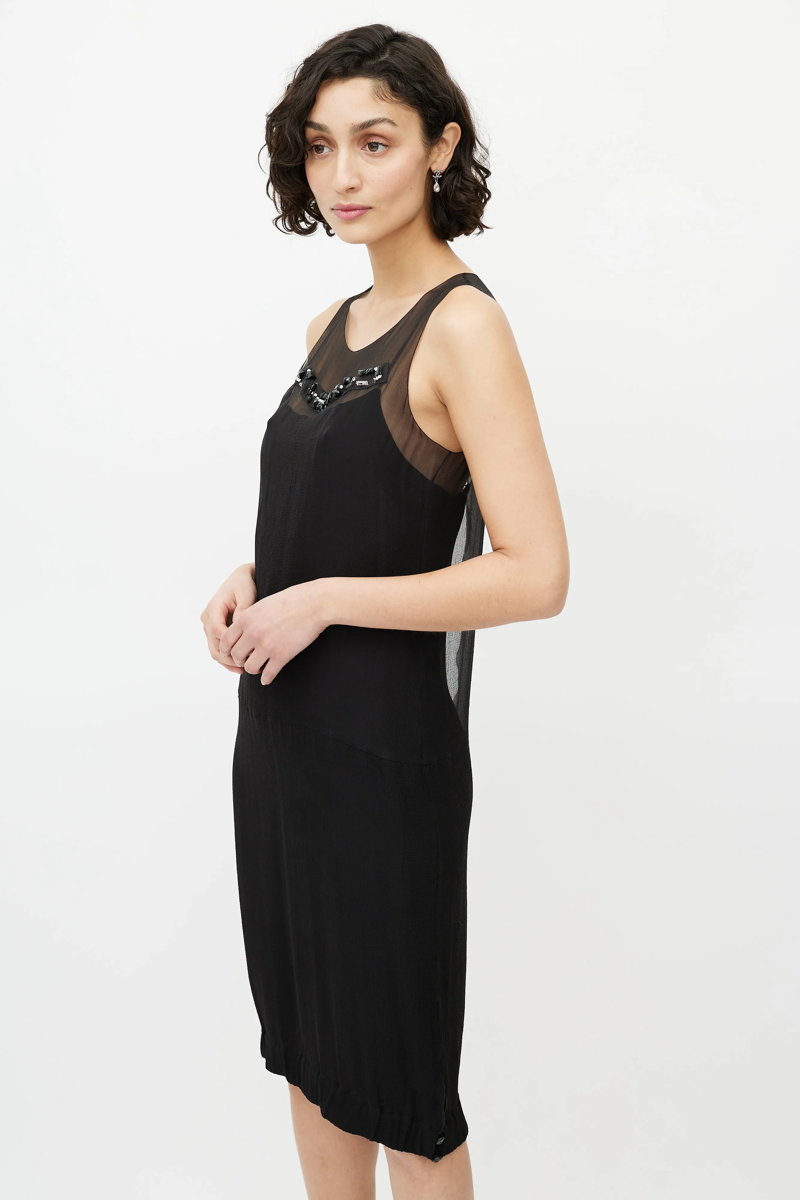 1990s Silk Layered Embellished Dress