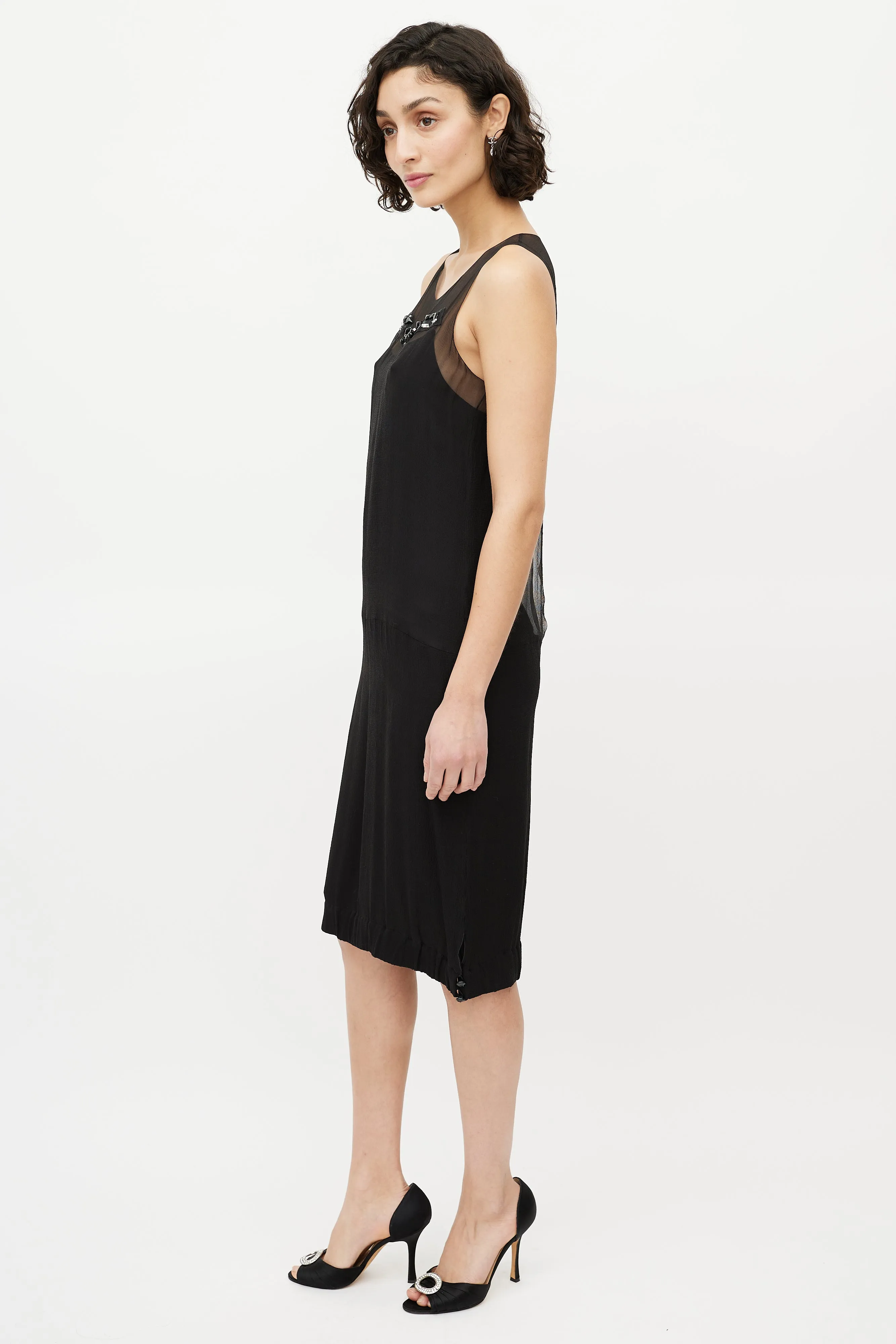 1990s Silk Layered Embellished Dress