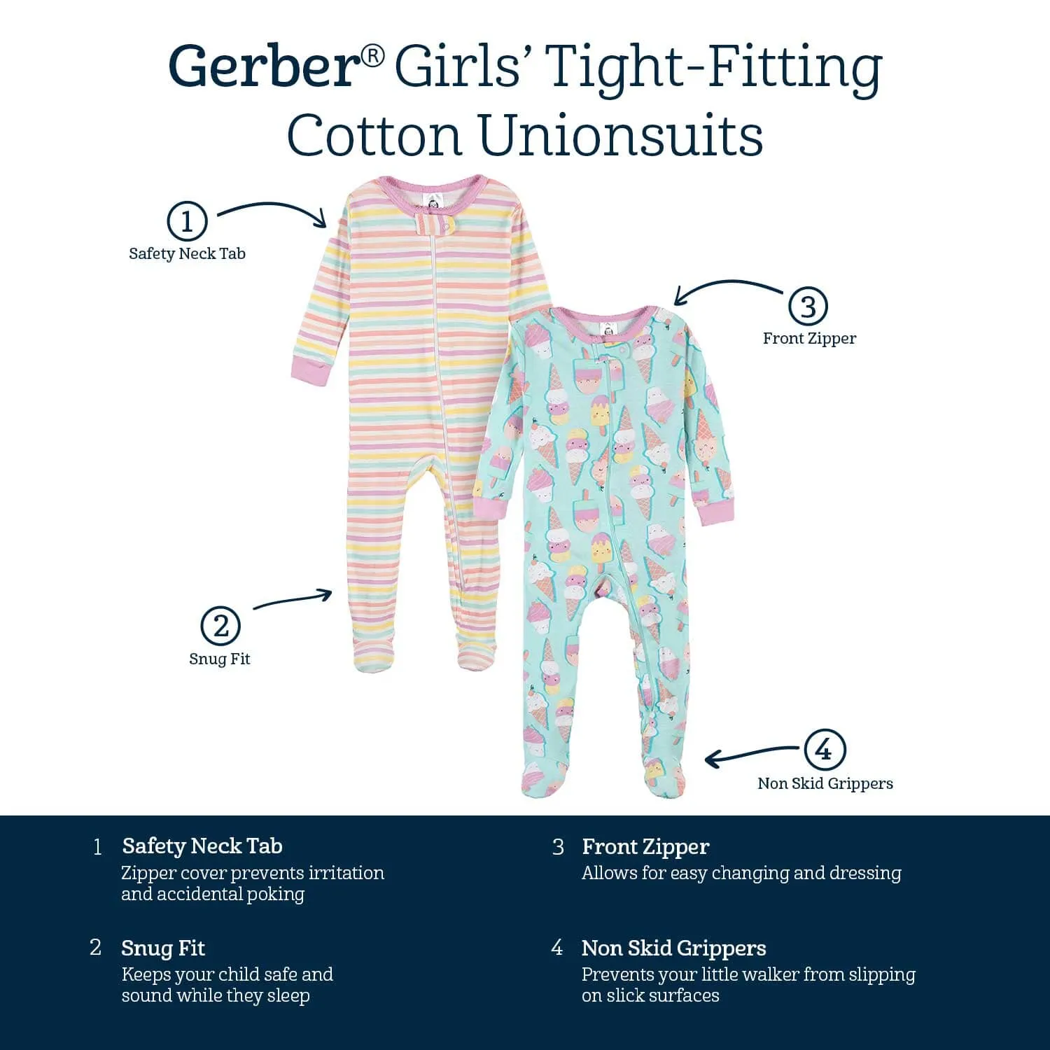 2-Pack Baby & Toddler Girls Ice Cream Dreams Snug Fit Footed Cotton Pajamas