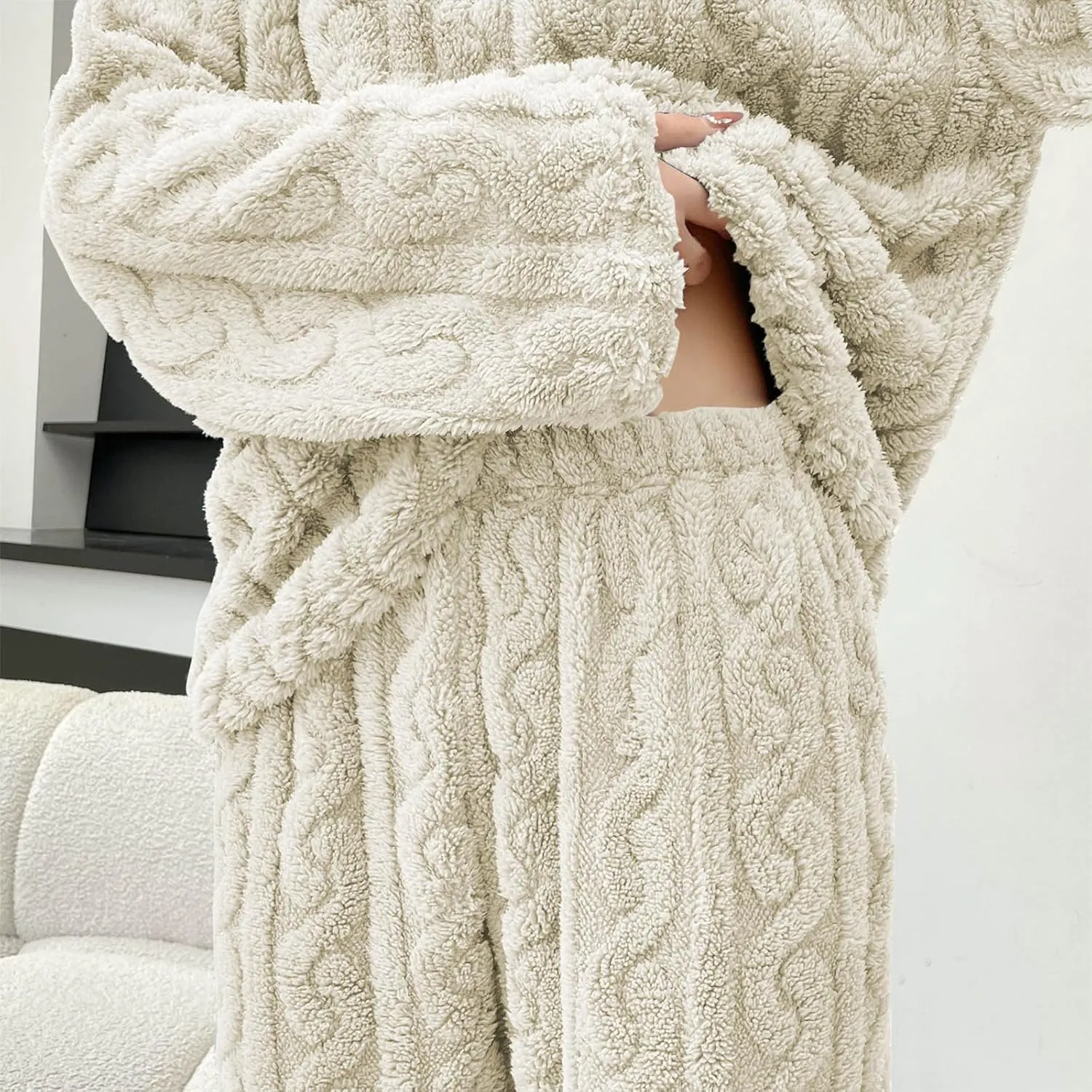 2 Pack Womens Fluffy Pajamas Set Soft Fuzzy Fleece Pullover And Pants Lounge Set Two Piece Cute Flannel Pjs Sleepwear