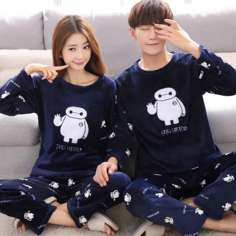 2 Piece Coral Fleece Couple Pajamas Set