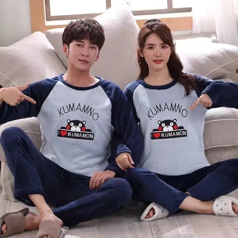 2 Piece Coral Fleece Couple Pajamas Set