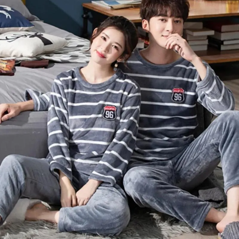 2 Piece Coral Fleece Couple Pajamas Set