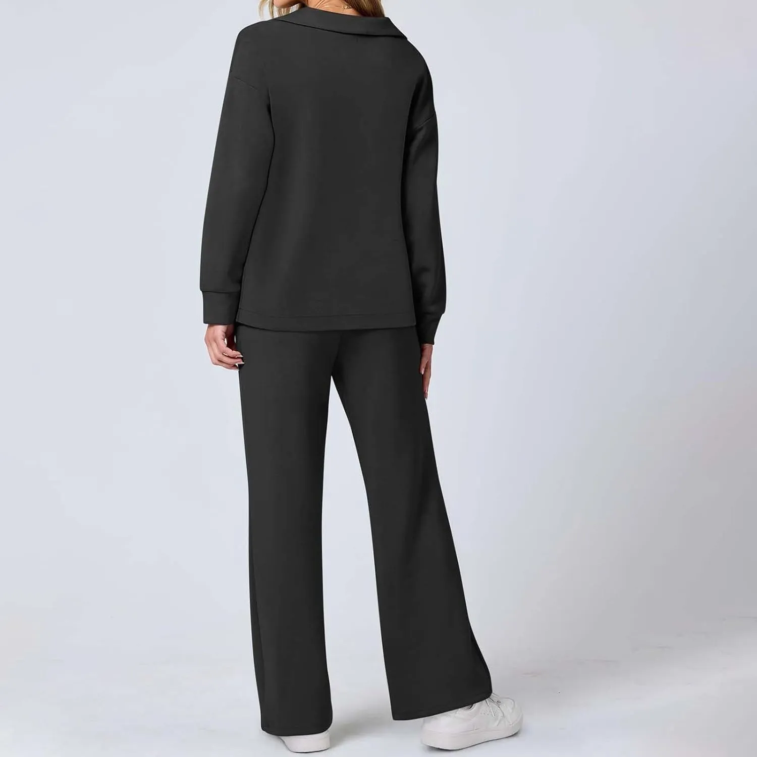 2 Piece Housecoats Sets for Women Long Sleeve V Neck Tops Drawstring Full Long Pants Casual Soft Warm Pajama
