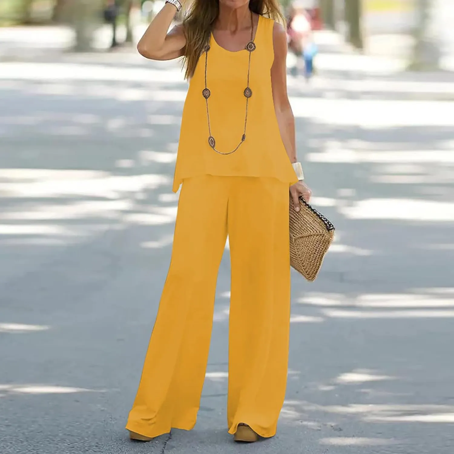 2 Piece Linen Sets for Women Short Sleeve Summer Tops Wide Leg Pants Casual Matching Tracksuits Travel Outfits