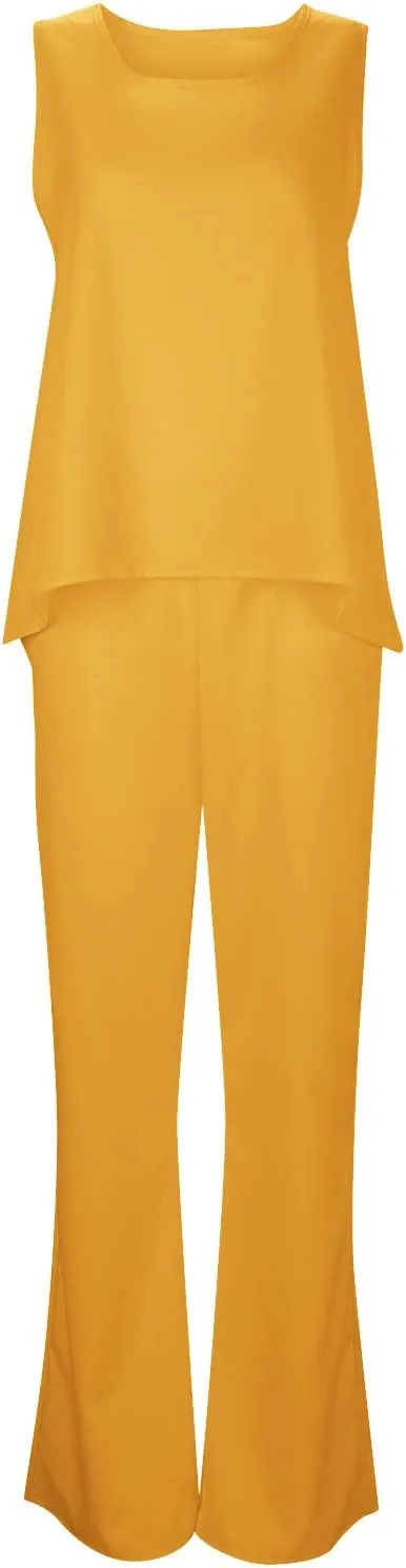 2 Piece Linen Sets for Women Short Sleeve Summer Tops Wide Leg Pants Casual Matching Tracksuits Travel Outfits