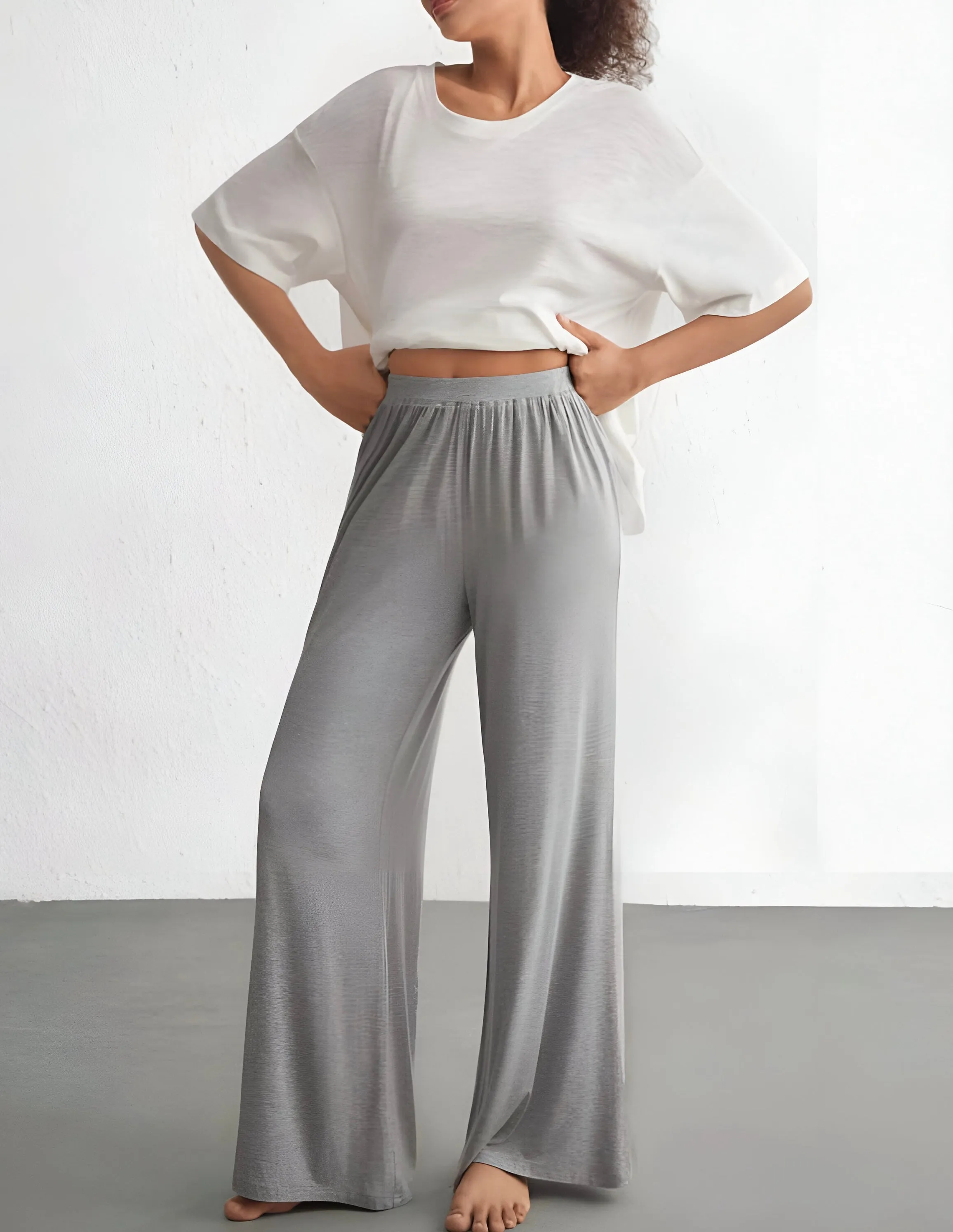 2 Piece Lounge Set with Oversized Top and Wide Leg Pants