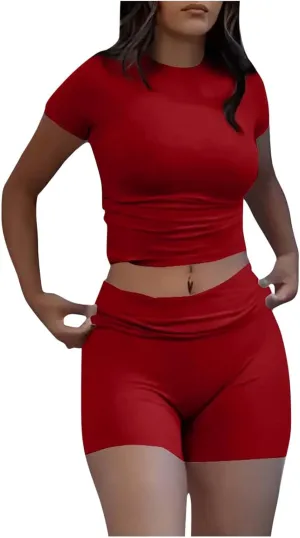 2 Piece Loungewear Sets for Women Short Sleeve and Shorts Set Summer Homewear Soft Lounge Set Pajamas Matching Sets