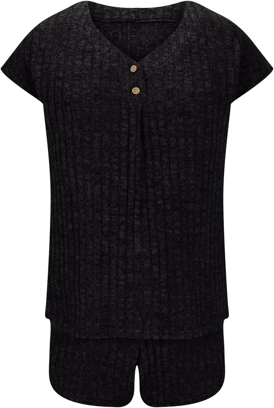 2 Piece Outfits for Women Lounge Knit Sets V Neck Button Down Short Sleeve Top Elastic Waist Shorts Comfy Casual Sets