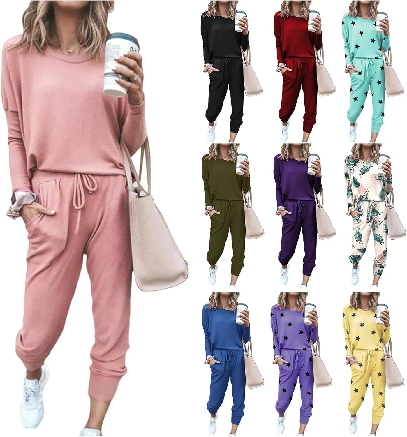 2 Piece Sets for Women 2024 Casual Long Sleeve Sweatsuits with Drawstring Suits Loose Outfits Tracksuits