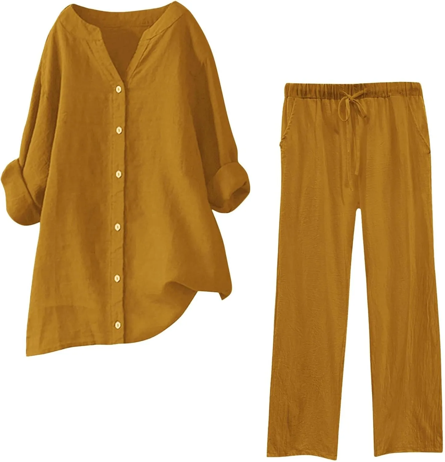 2 Piece Sets for Women 2025 Sleeve Shirt Tops Pockets Pants Shirt Trousers Set Casual Sweatsuits Short Sleeve Tracksuit