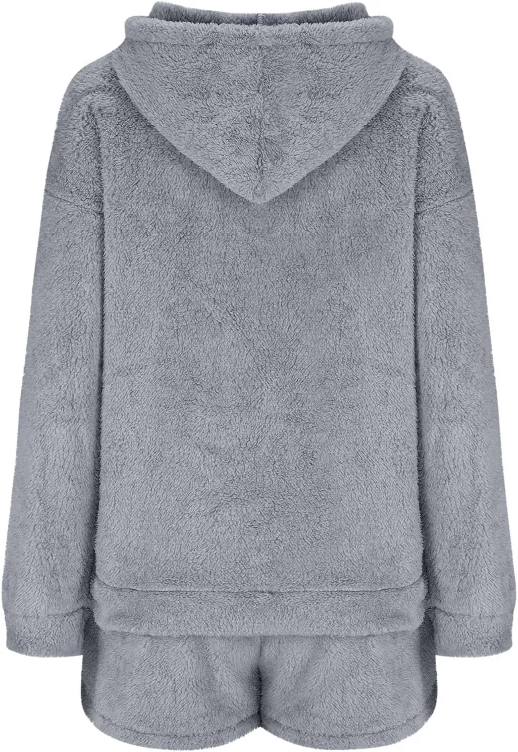 2 Piece Sets for Women Fuzzy Fleece Long Sleeve Sherpa Sweatshirt Hooded Sets Pajama Shorts Fleece Lounge Short Pants
