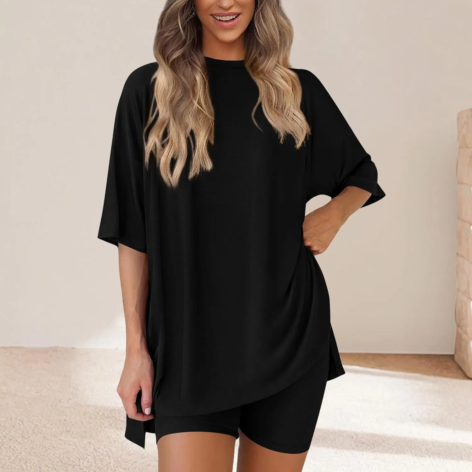 2 Piece Sets for Women Summer Outfits Casual Oversized T Shirts Biker Shorts Workout Sports Tracksuit Loungewear Sets