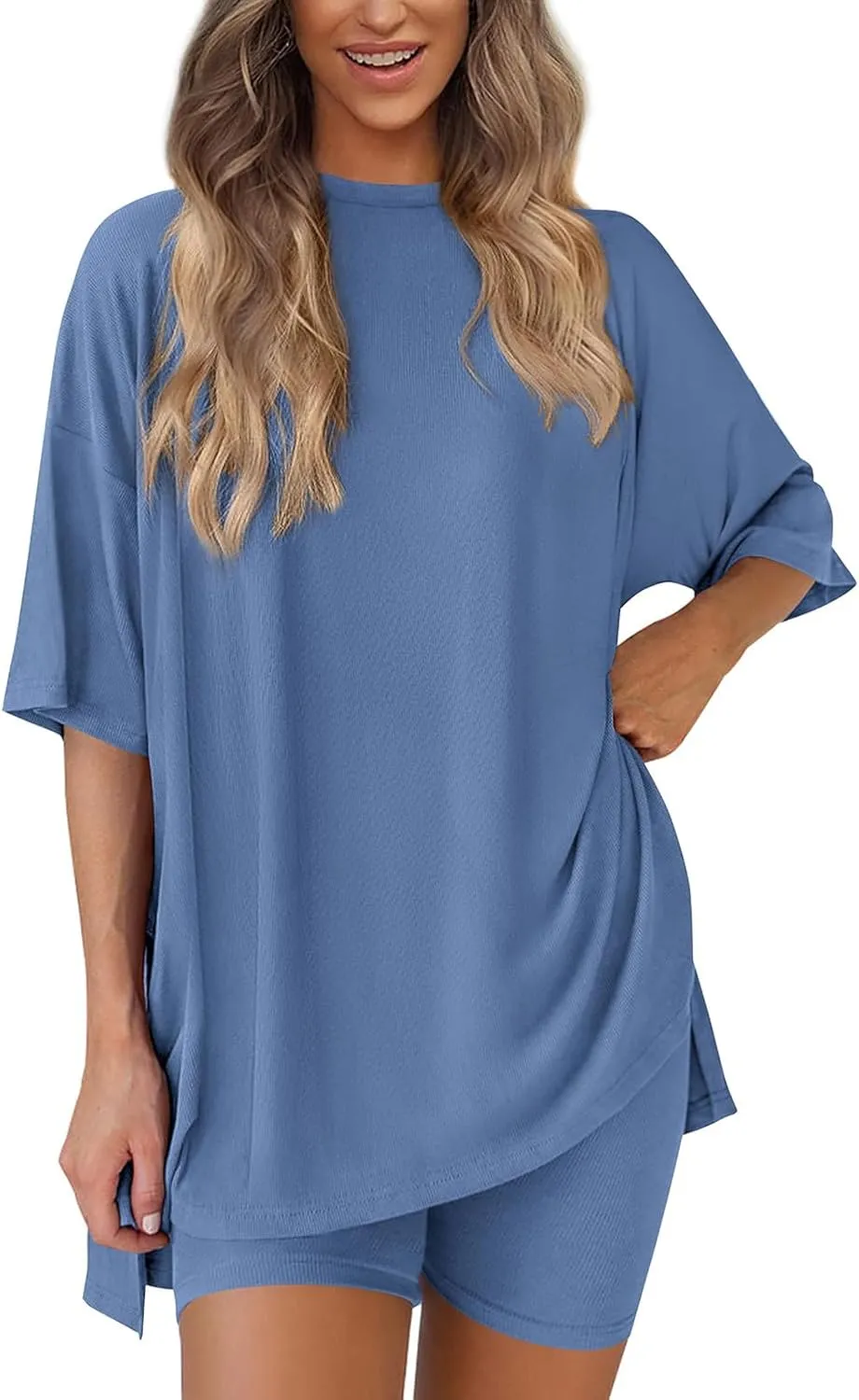 2 Piece Sets for Women Summer Outfits Casual Oversized T Shirts Biker Shorts Workout Sports Tracksuit Loungewear Sets