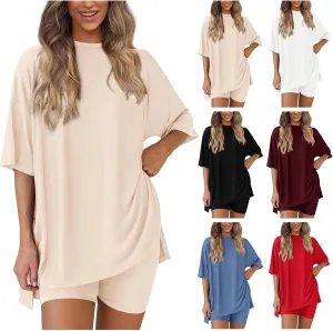 2 Piece Sets for Women Summer Outfits Casual Oversized T Shirts Biker Shorts Workout Sports Tracksuit Loungewear Sets