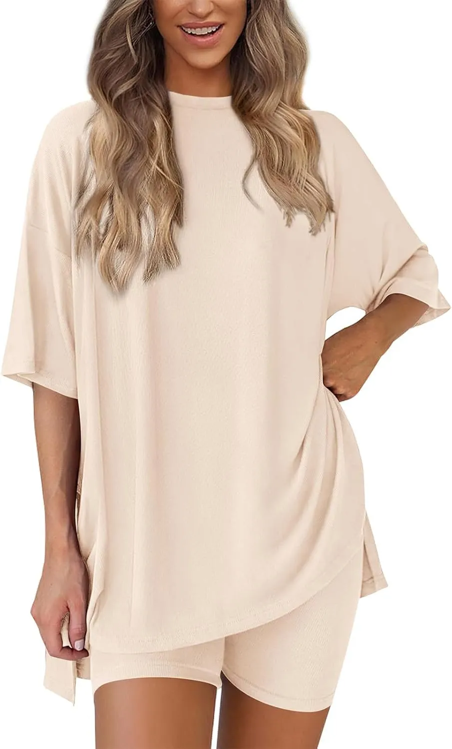 2 Piece Sets for Women Summer Outfits Casual Oversized T Shirts Biker Shorts Workout Sports Tracksuit Loungewear Sets