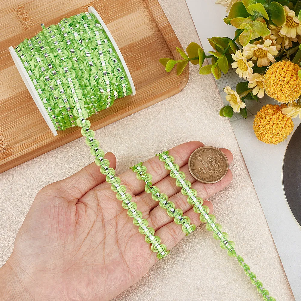 25M Metallic Yarn Lace Ribbons, Jacquard Ribbon, Garment Accessories, Green Yellow, 1/4 inch(8mm)