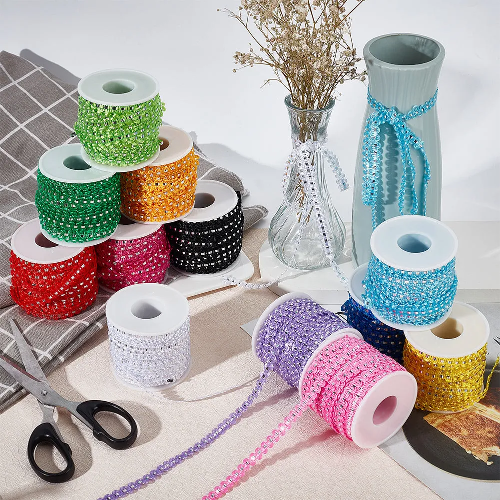25M Metallic Yarn Lace Ribbons, Jacquard Ribbon, Garment Accessories, Green Yellow, 1/4 inch(8mm)
