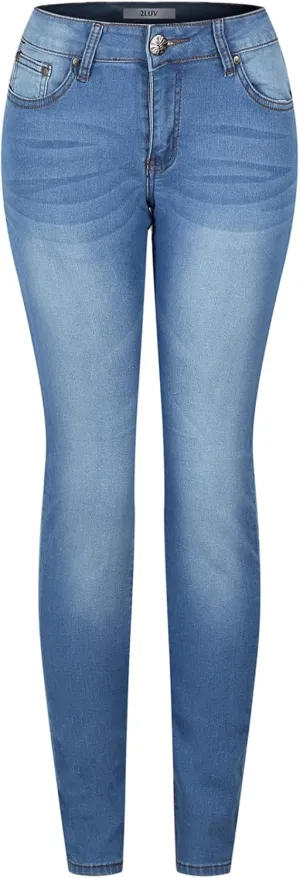2LUV Women's Stretchy 5 Pocket Skinny Light Denim Jeans Light Blue 1