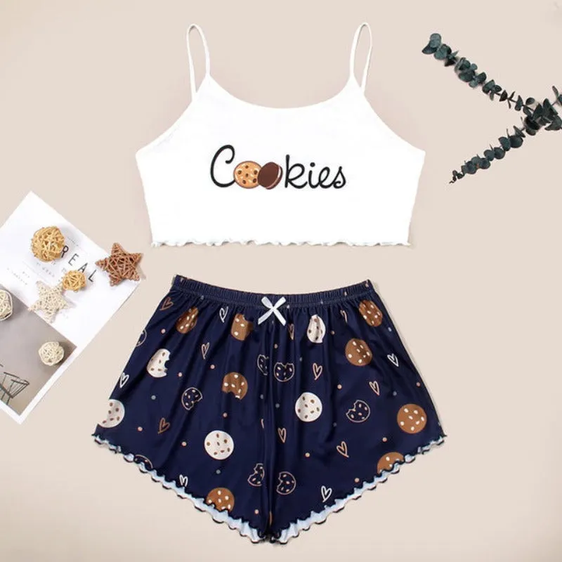2pc Ladies Pajamas Cartoon Printed Shorts