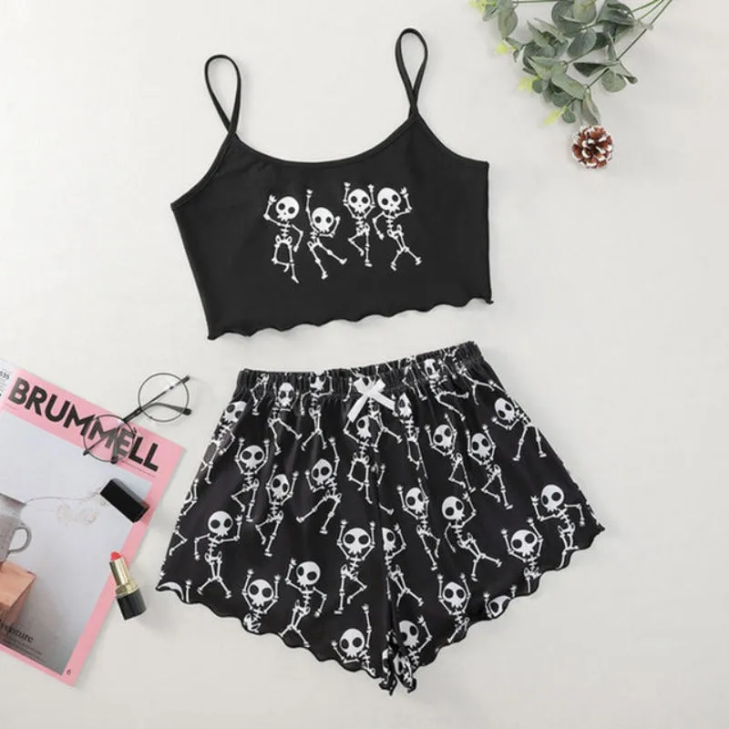 2pc Ladies Pajamas Cartoon Printed Shorts