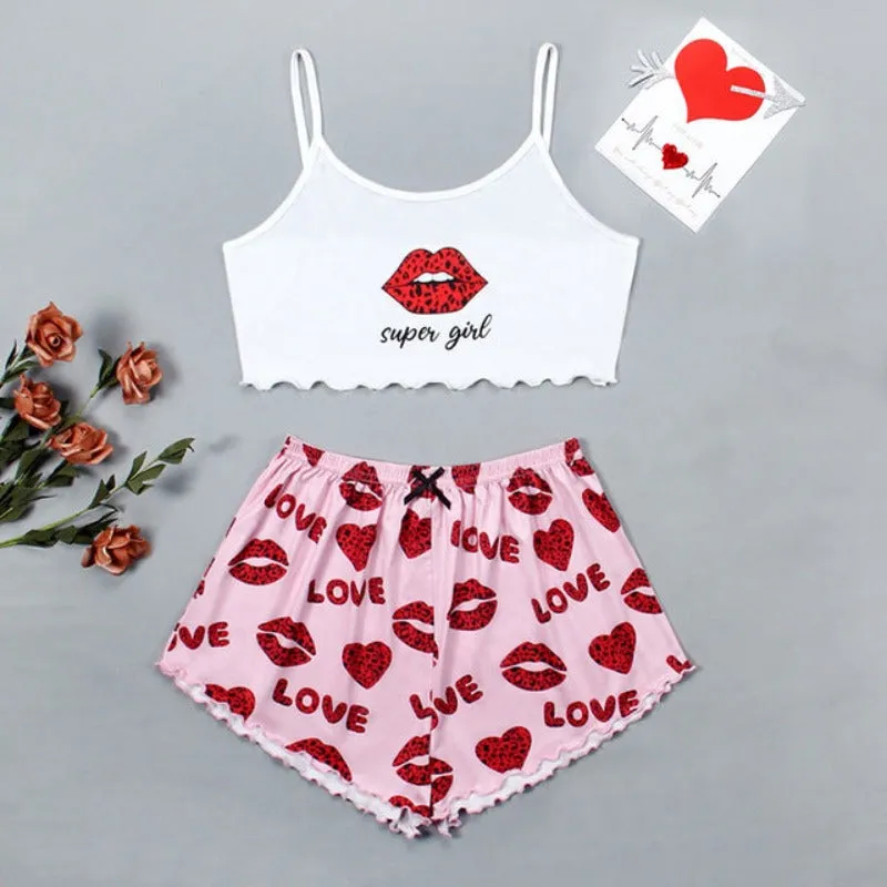 2pc Ladies Pajamas Cartoon Printed Shorts