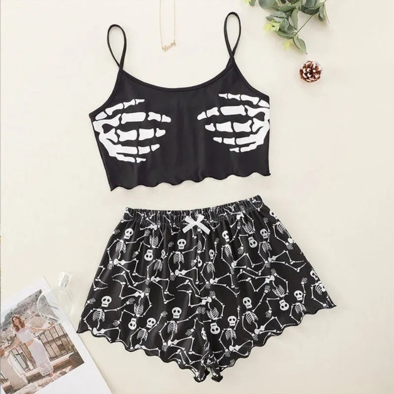 2pc Ladies Pajamas Cartoon Printed Shorts