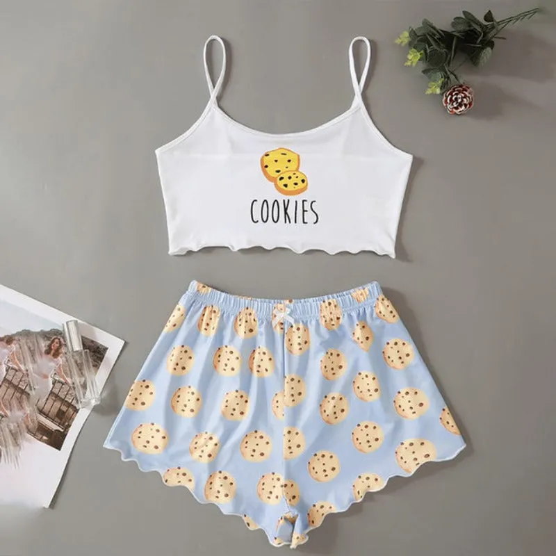 2pc Ladies Pajamas Cartoon Printed Shorts