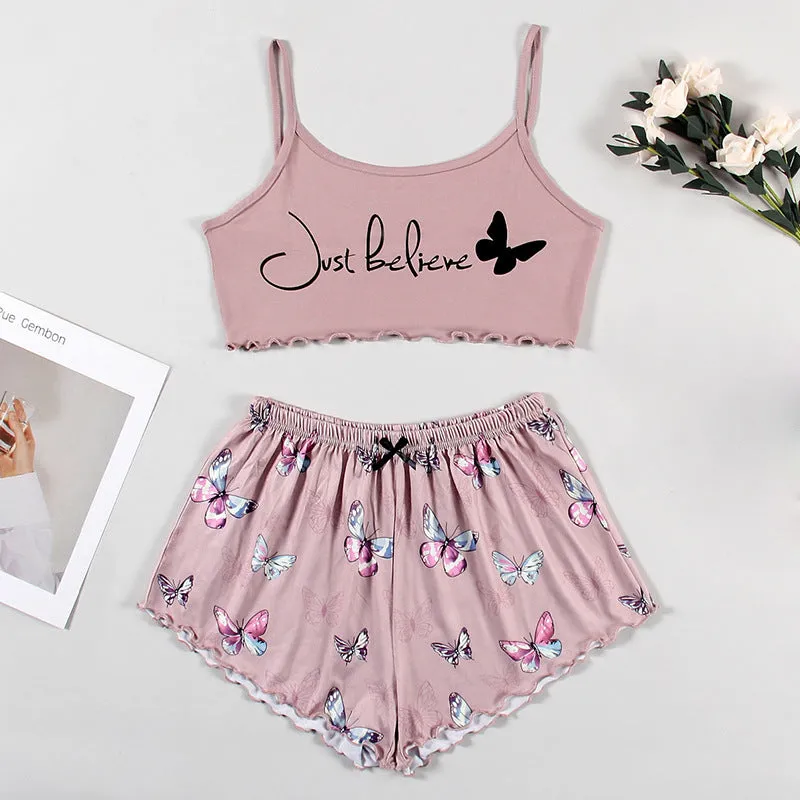 2pc Ladies Pajamas Cartoon Printed Shorts