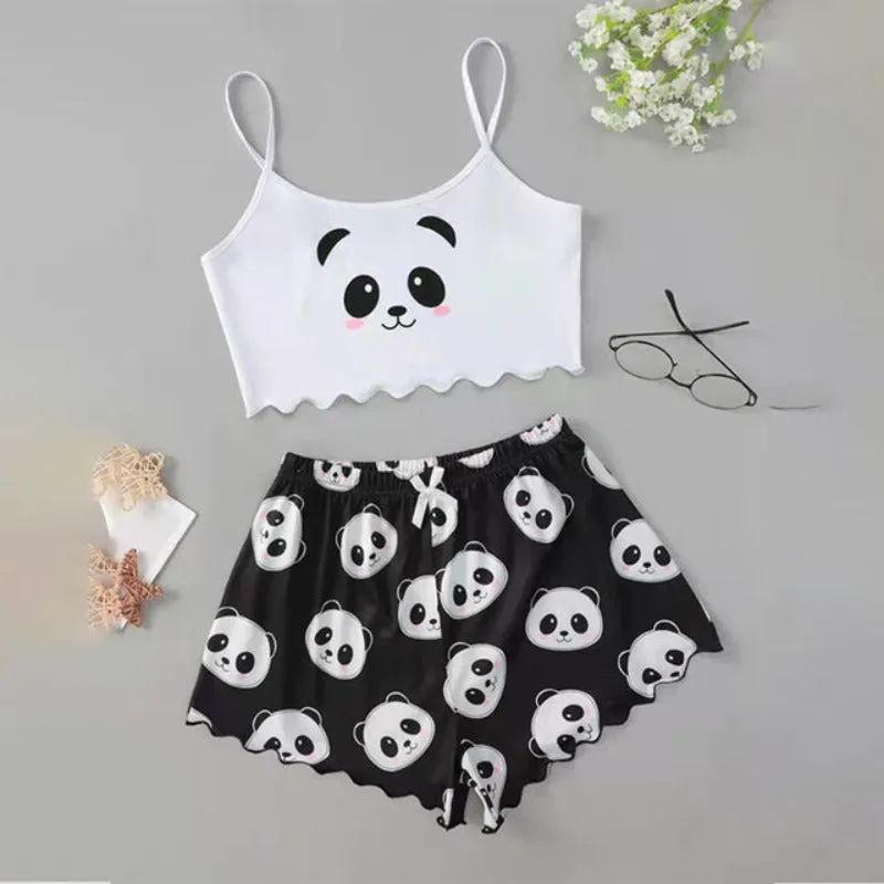 2pc Ladies Pajamas Cartoon Printed Shorts