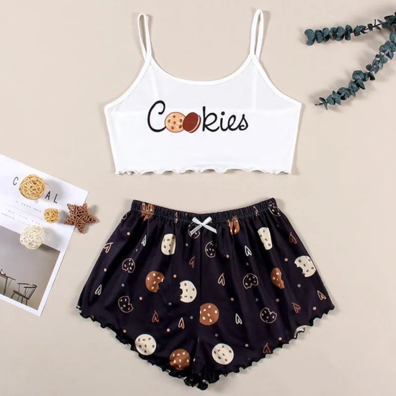 2pc Ladies Pajamas Cartoon Printed Shorts