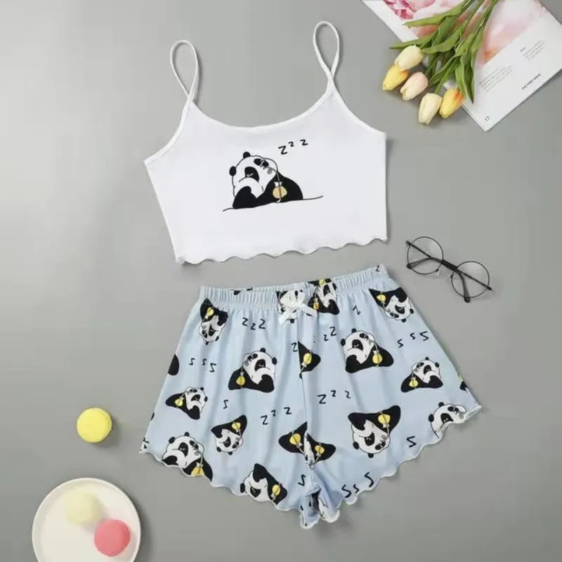 2pc Ladies Pajamas Cartoon Printed Shorts
