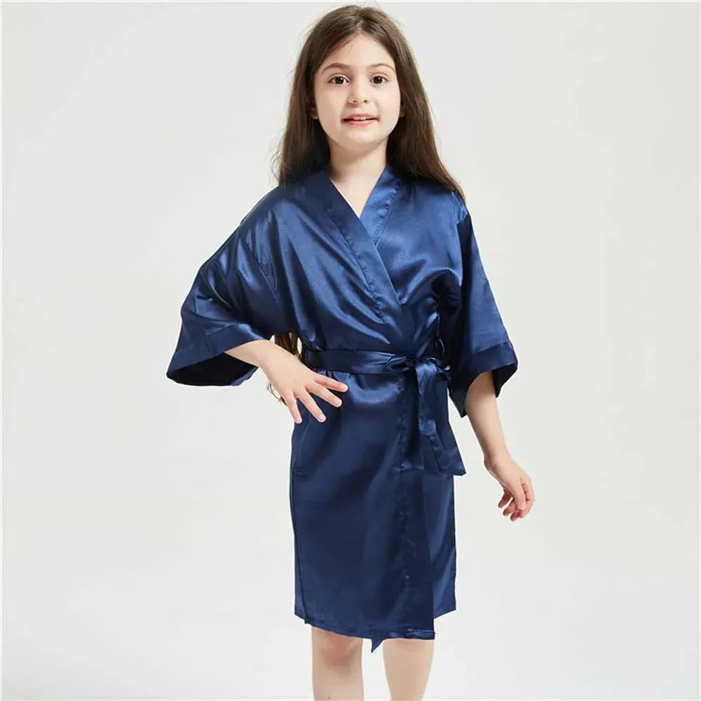 3-13Y Boy Girl Bathrobe Pink Satin Silk Kids Robes Summer Sleepwear Children's Kimono Bath Towel Robe Wedding Spa Party Birthday