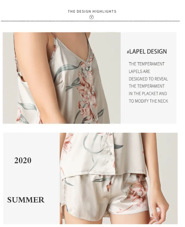 3 Pcs Set Woman Elegant Nightdress Silk Satin Summer Sleepwear Pajamas (XL Size)