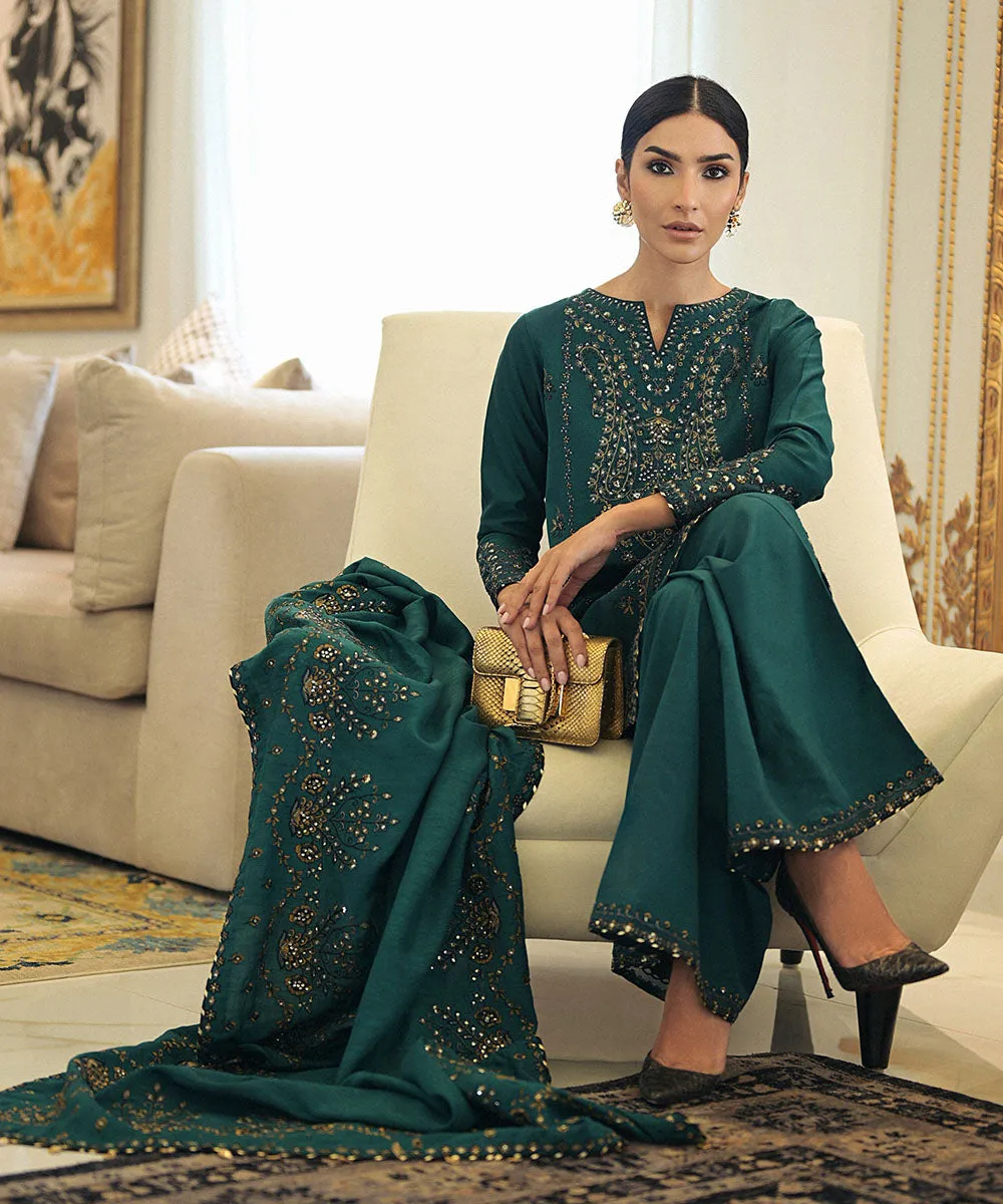 3 Piece - Embroidered Cotton Net Suit