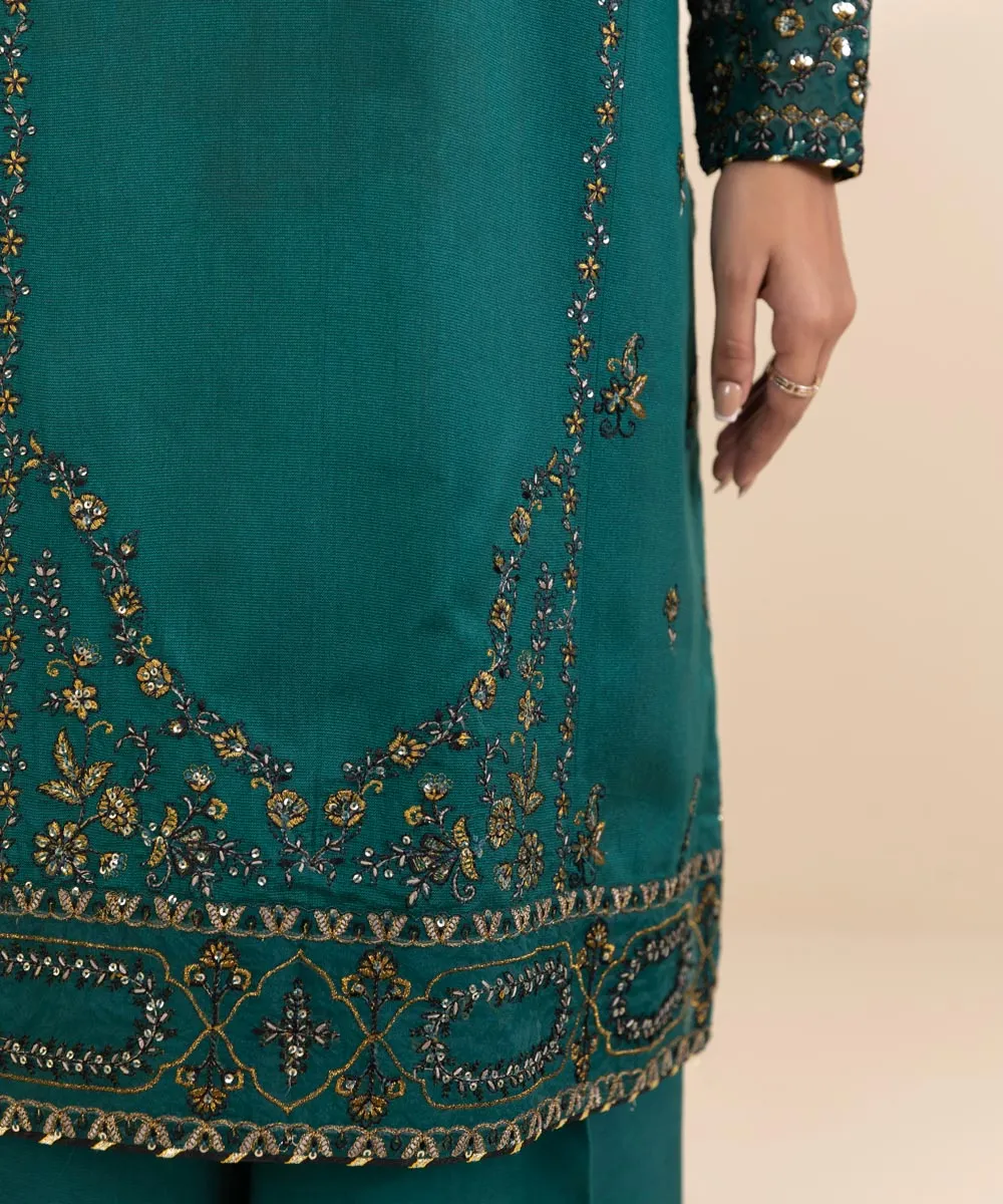 3 Piece - Embroidered Cotton Net Suit
