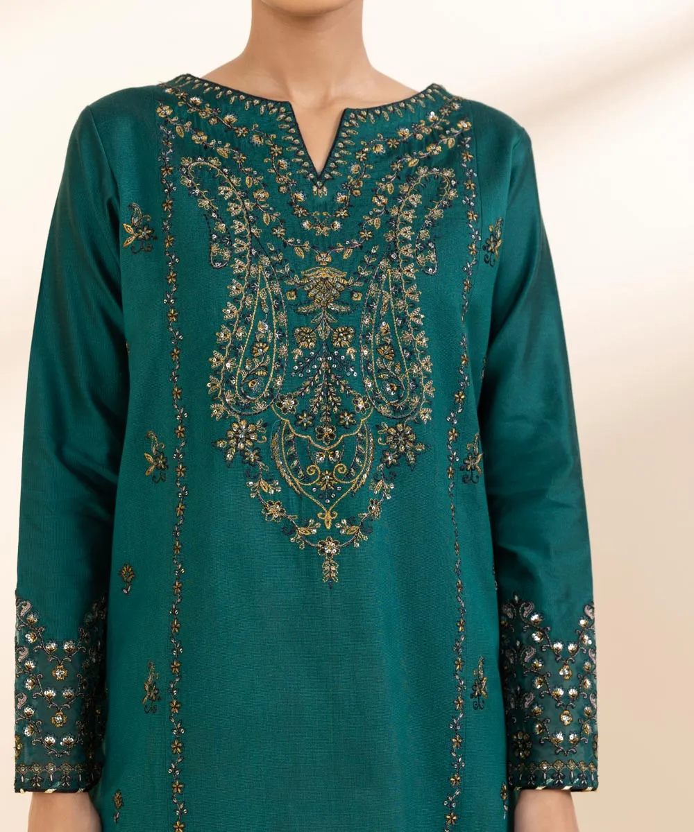 3 Piece - Embroidered Cotton Net Suit