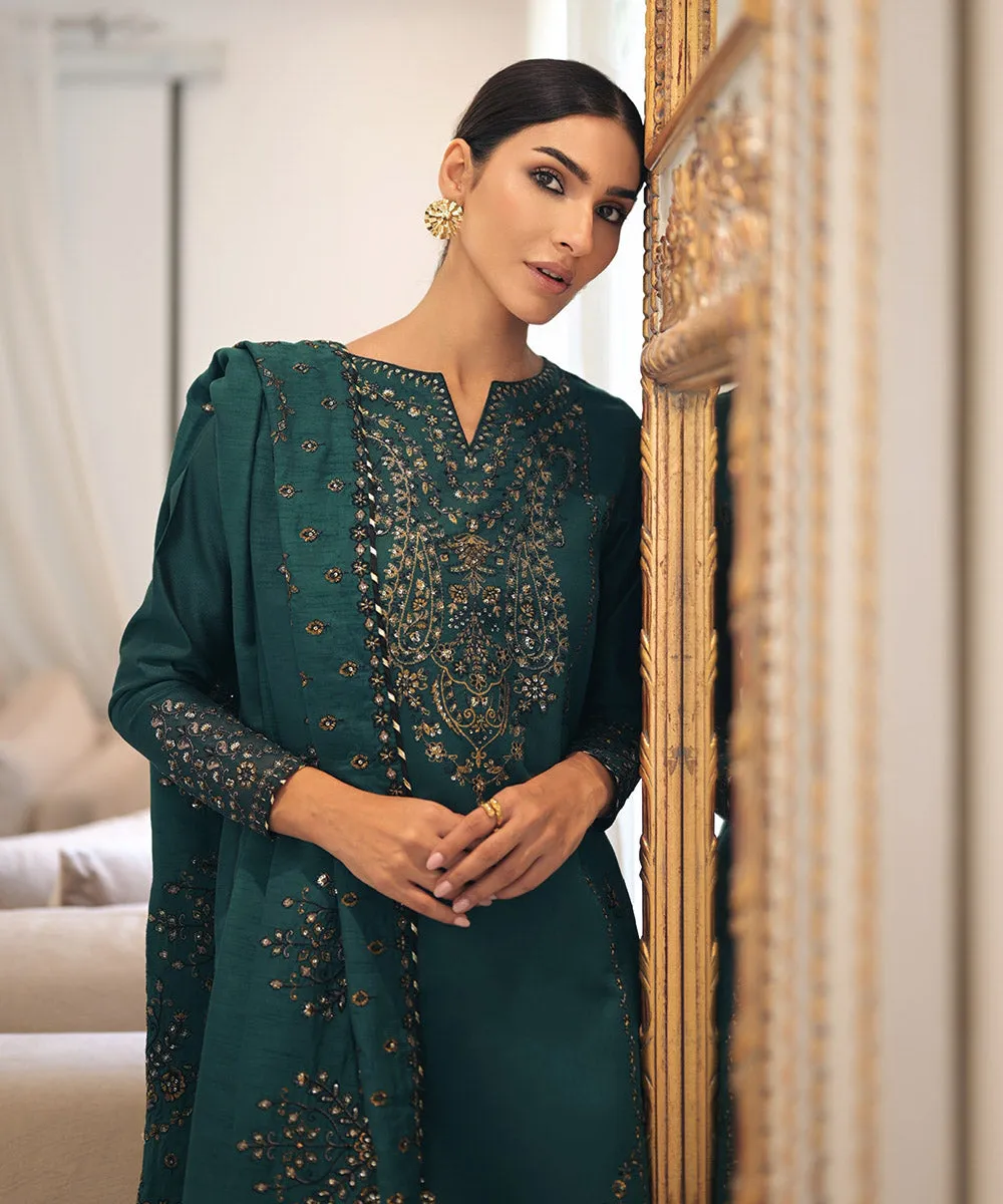 3 Piece - Embroidered Cotton Net Suit