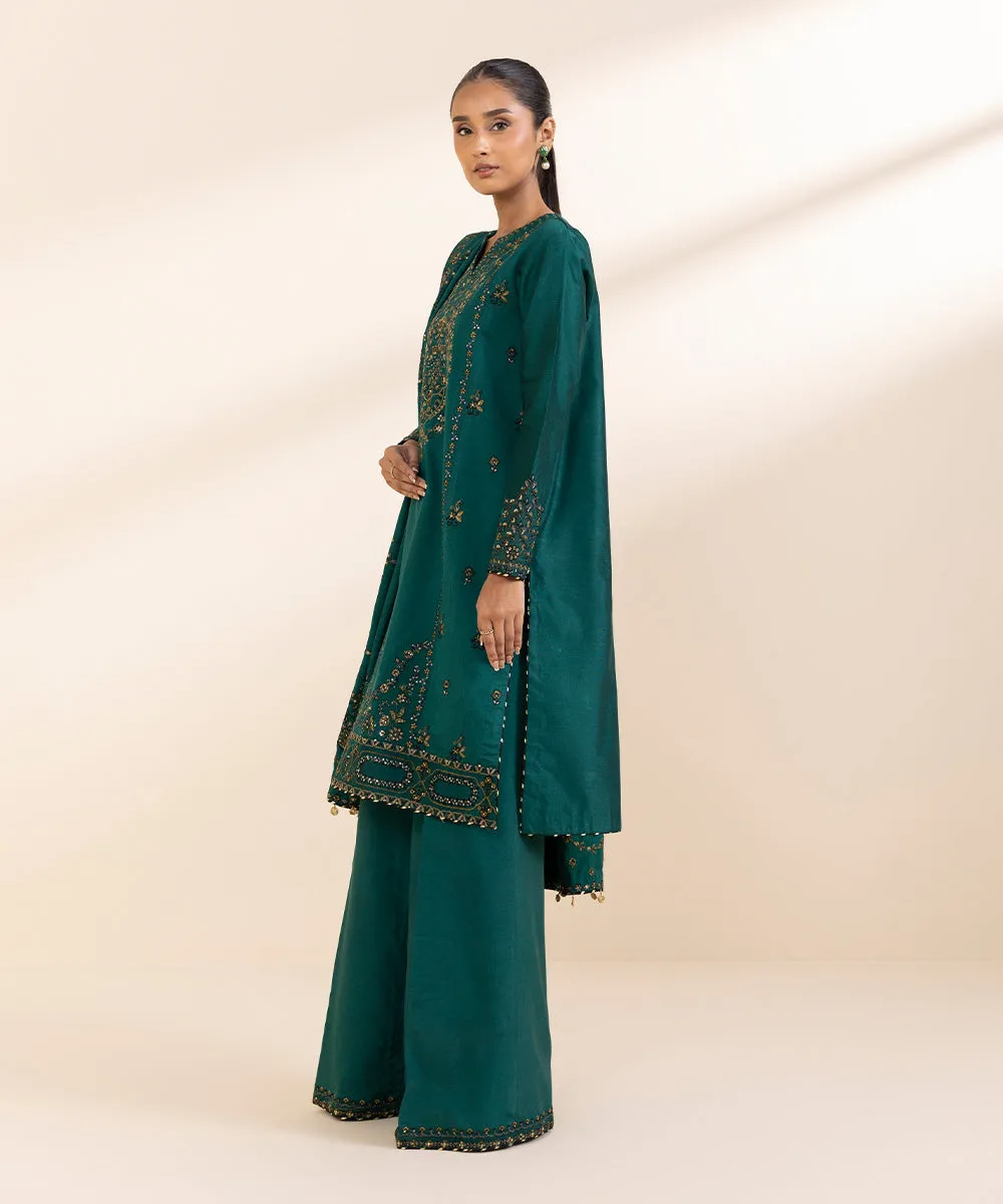 3 Piece - Embroidered Cotton Net Suit