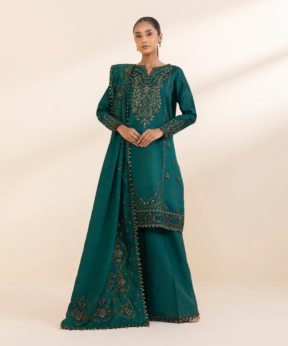 3 Piece - Embroidered Cotton Net Suit
