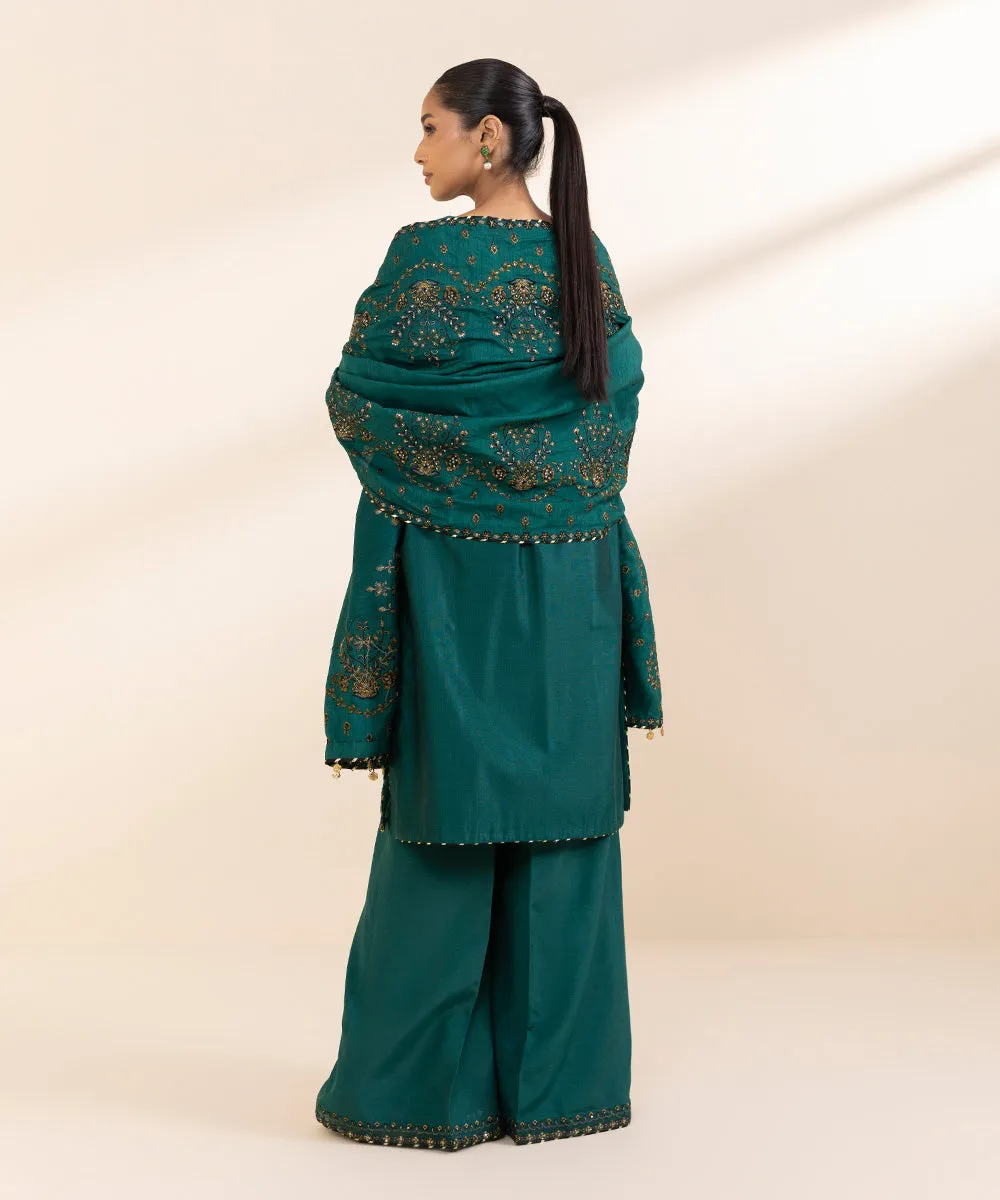 3 Piece - Embroidered Cotton Net Suit