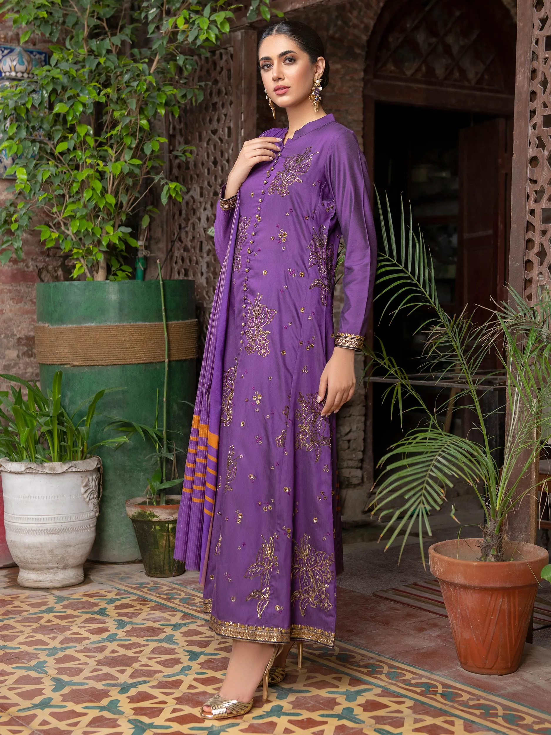 3 Piece Silk Suit-Embroidered (Unstitched) | Lime Light Women Eid Collection 2023